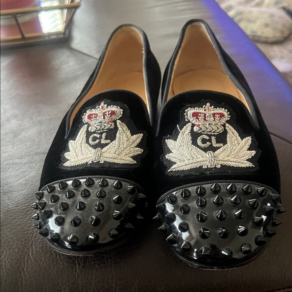 Christian Louboutin Black Studded Crest Loafers